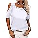 NP T-shirt d'été ample à manches courtes et épaules colorées pour femme, blanc, XL