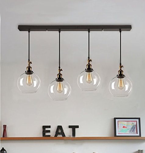 Susuo Lighting 4-Lights Retro Country Style Clear Glass Island Chandelier Pendant Lighting Fixture，Antique Brass & Bronze Finish … (#1) #TOP5