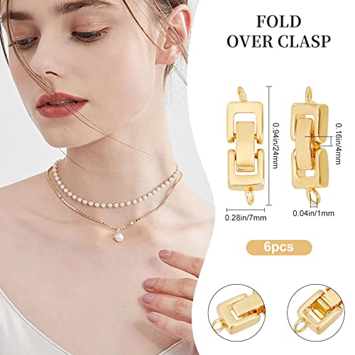 Beebeecraft 1 Box 6 Sets Brass Fold Over Clasps 0.9X0.3Inch Necklace Bracelet Jewelry Extender Golden Foldover Extension Clasp With Holes For Diy Craft #TOP1