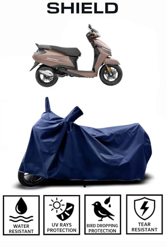 Image of Shield Heavy Duty Scooty Cover for Tvs Jupiter 110 | All-Season, Tear-Proof Fabric | with Side Mirror Pocket & Buckle Belt | Tvs Jupiter 110 Scooty Cover (Blue)