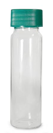 Qorpak GLC-00999 Borosilicate Glass 5 Drams Screw Thread Sample Vial, with 24-400 Neck Finish, Clear, Green Thermoset F217 and PTFE Lined Cap attached Case of 72