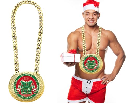 Greatest of All Time Turnover Chain - 6" Big Gold Awards Medal Goat Trophy Necklace Champion Chain for Football Fantasy Basketball Soccer Sports Achievements UGLY SWEATER Turnover Chain Athlete Prize Gifts