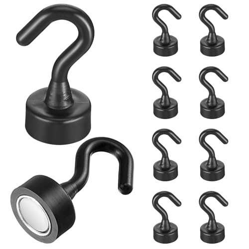 Wanmu Lot de 8 crochets magnétiques extra puissants - Sans perforation - Pour camping, casiers, atelier, vêtements - Noir