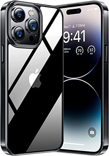 Torras Diamond Clear Designed For Iphone 14 Pro Case, [10Ft Military Grade Drop Tested] [Non-Yellowing] Shockproof Protective Clear Hard Back Slim Case For Iphone 14 Pro, 6.1 Inch 2022 (Black) #TOP1
