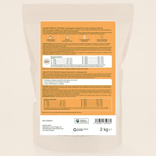 AniForte Huhn Trockenfutter für Hunde 2kg – Zartes Huhn mit Reis & Möhren, Vitamine für Hunde, Halbfeuchtes Trockenfutter, Hundefutter trocken glutenfrei für Allergiker