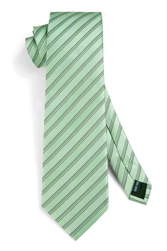 Image of HISDERN Mens Striped Tie and Pocket Square Set Necktie for Men | soft smooth texture, wrinkle-free, neat hand-tied knot, gifting ready, regular 3.4 width, coordinated look, business wedding