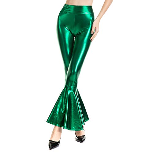 AGYMNX Damen Glänzende Metallic Leggings Sexy Skinny Hosen Damen Hohe Taille Stretch Schlaghosen Hose Lose Leggings Musik Festival Party Tanz Disco Club Farbe Grün L
