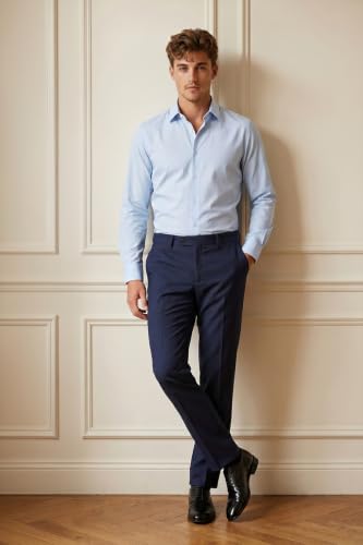 Image of Peter England Men Mid Rise Slim Fit Premium Flat Front Formal Trouser