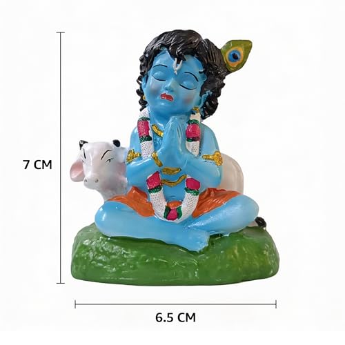 Image of Premium Bal Krishna Resin Idol for Car Dashboard, Home Temple & Office (7 x 6.5 x 4.5 cm) | Handcrafted Laddu Gopal Murti Showpiece for Vastu, Peace & Protection (Color: Blue)