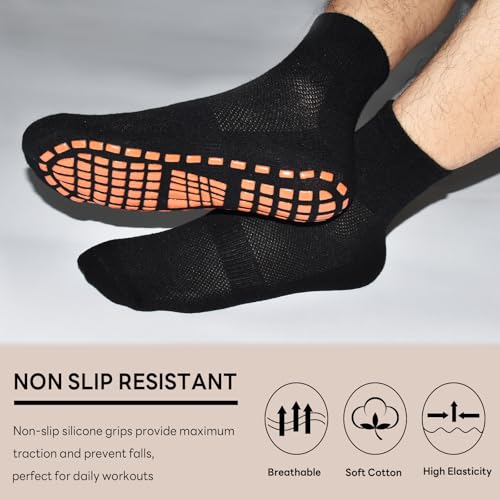GRPSKCOS Non Slip Socks for Men House Socks with Grips 3 Pairs Anti-Skid Yoga Pilates Tile Wood Floors Hospital Slipper Sock2