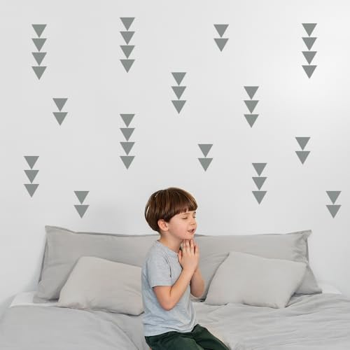 Triangle Wall Stickers - 128-Piece Premium Vinyl Wall Decals for Nursery, Kids Room, Bedroom & Home Decor by BugyBagy (Dark Grey)