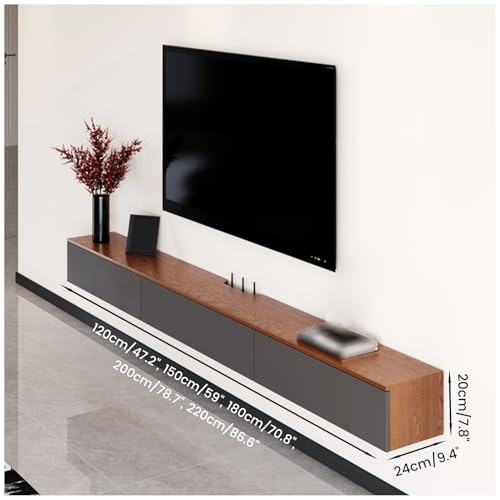 Moderno soporte de TV flotante de madera maciza para montaje en pared, centro de entretenimiento blanco para televisores de hasta 85 pulgadas, elegante estante de almacenamiento de 150 cm, mueble de