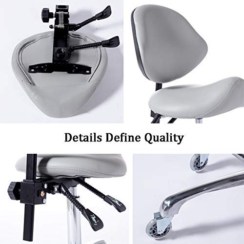 FRNIAMC Hydraulic Saddle Rolling Adjustable, Heavy-Duty (450 lbs) Stool Chair for Beauty Salon Massage Dental Clinic Home Office Use(Grey) - Thumbnail 3