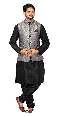 Image of Men's Silk Kurta Pyjama With Waistcoat