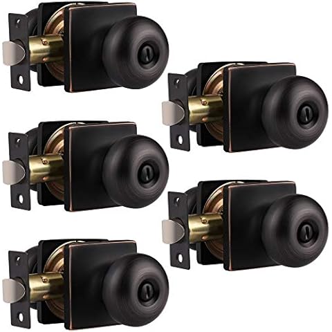 GOBEKOR 5 Pack Oil Rubbed Bronze Privacy Door Knobs Stainless Steel Keyless Interior Door Knob with Lock Bedroom Bathroom Round Door Knob Cover