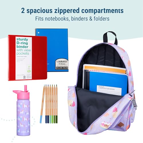 Image of Wildkin 15 Inch Backpack for Kids, Sweet Dreams | Ages 5-10, padded straps, side water bottle pocket - coordinates with matching Wildkin lunch boxes and water bottles