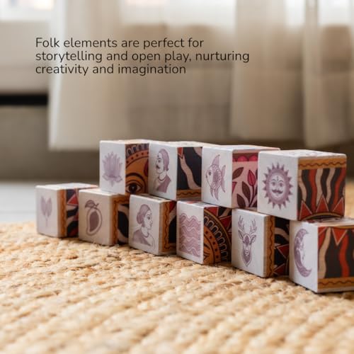 Image of 3D Wooden Toys for Kids 3-8 Yrs | 6 Puzzles in 1 Toy + 30 Activities | 12 Natual Wooden Puzzles for Kids with Activity Book | Indian Folk Art Wooden Blocks | Madhubani Theme