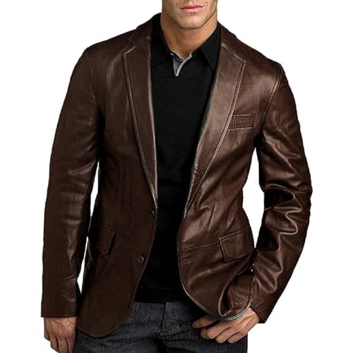 Men's Slim Genuine Leather Blazer Classic Coat Sports Suit Business Jacket Winter Party Wear Two Button Coat for Men