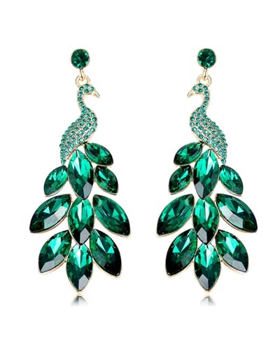 TPZORJX 1 pièce de boucles d'oreilles à pampilles pour femmes, boucles d'oreilles paon, cristaux autrichiens, style bohème, perles en cascade, pampilles,...