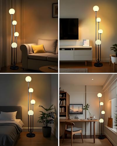 Image of Lightdot Black Globe Floor Lamp 4-Lights Dimmable Floor Lamps with Tray 3000K Bulbs Included Unique Candle Mid Century Tall Standing Lamp with 5Lbs Heavy Base for Living Room /Bedroom /Sofa Beside-07 | 3000K Bulbs Included Unique Modern Tall Standing Lamp with 5Lbs Heavy Base for Living Room /Bedroom /Sofa Beside /Corner Decor