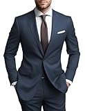 SHUZHXLZANGY Men Casual Suits Regular Fit 2 Piece Suit Men Navy Wedding XS