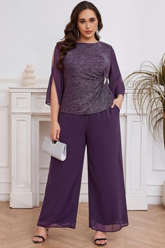 AOVDE Plus Size Pant Suits Mother of Bride Dressy Pant Suits 2 Piece Outfits with Pockets for Women Wedding Guest2