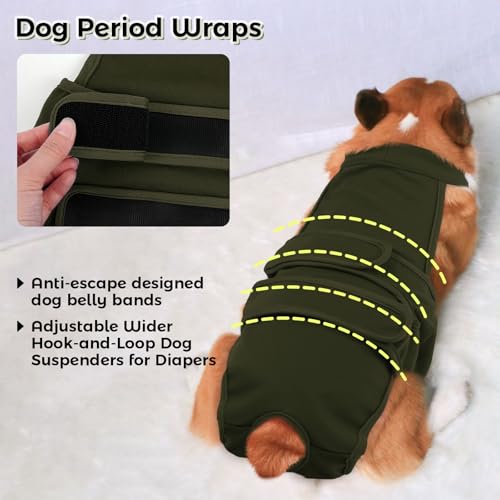 Image of QBLEEV Female Dog Diapers with Adjustable Suspenders - Washable Sanitary Panties for Dogs in Heat or Incontinence, Escape-Proof Reusable Pet Period Underwear Onesie for Small to Large Breeds