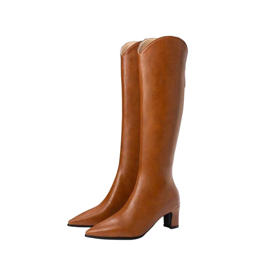 Women Knee High Dress Boots High Heel Pu Leather Winter Wedding Party Elegant Long Boot