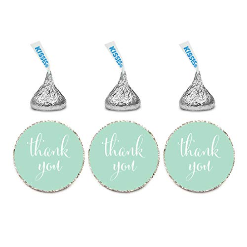 Andaz Press Chocolate Drop Labels Stickers, Thank You, Mint Green, 216-Pack, for Wedding Birthday Party Baby Bridal Shower Kisses Party Favors Decor Envelope Seals