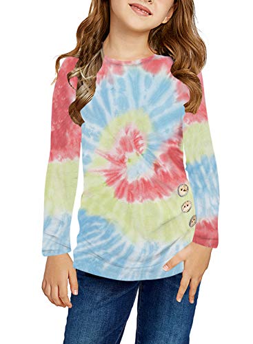 Image of Ecokauer Girls Casual Tunic Tops Knot Front Long Sleeve Loose Soft Blouse T-Shirt Size 4-13