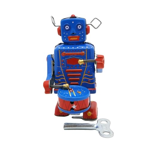 F Fityle Pequeño Robot Baterista de Juguete, figurilla Decorativa, decoración de estantería Vintage, Ornamento de hojalata, Mecanismo de relojería para Regalo