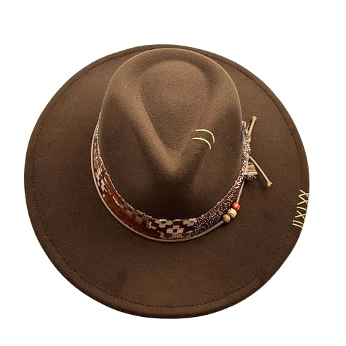 Image of Classic Wide Brim Fedora Hat for Women Man Floppy Panama Hat Western Felt Outdoor Hat with Band Sun Protection