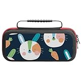 Treer Tasche für Nintendo Switch, Aufbewahrungstasche Cartoon-Druck Schützende Tragetasche mit Speicherplatz für 20 Spiele & Konsole Zubehör (Karotte & Kaninchen)