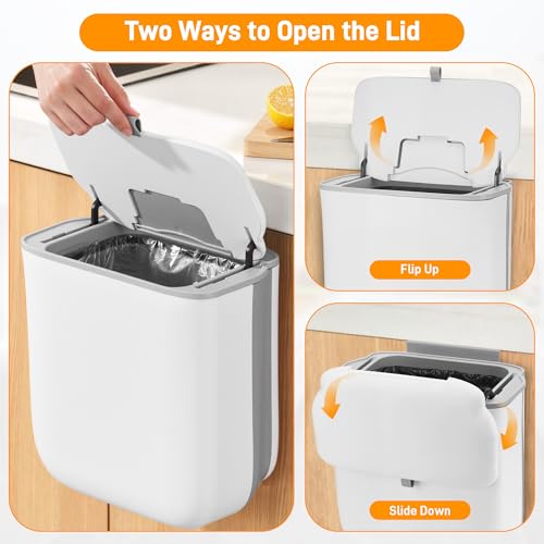 Fentar Biomülleimer Küche 10 Liter Wandmontierter, Faltbarer Mülleimer, Komposteimer Küche mit Geruchsneutralisierendem Deckel für Badezimmer, Camping, Wohnmobil & Toilette (Weiß)