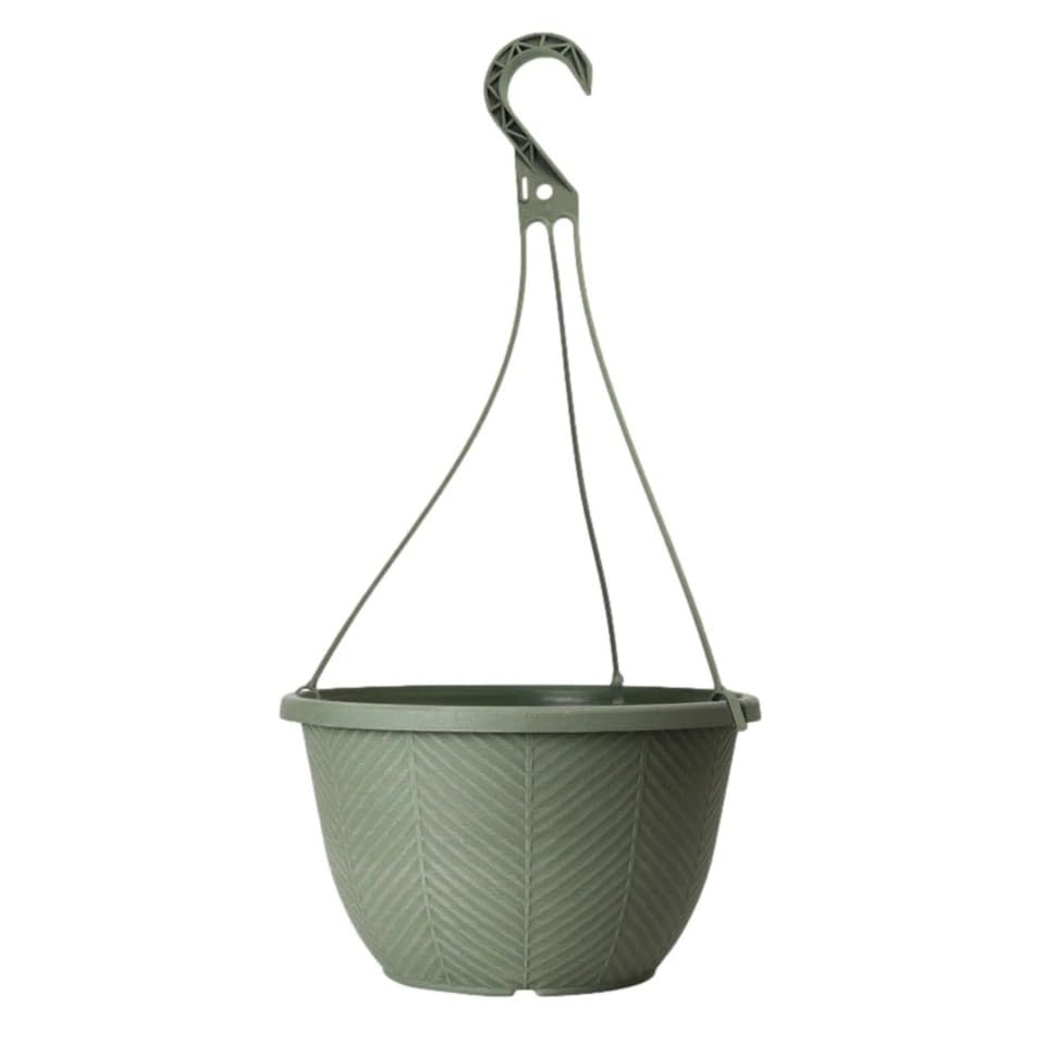 Fyne-Finds Round Plastic Green Hanging Basket 30cm,12inch Plant Pot 8L Home Garden Hook Planter Weatherproof, Drainage Hole, UV-Resistant, Frost Proof (1)