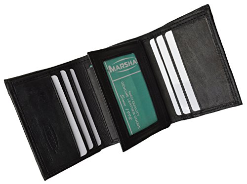 Mens Black Leather Wallet Lamb Classic Trifold By Marshal #TOP2