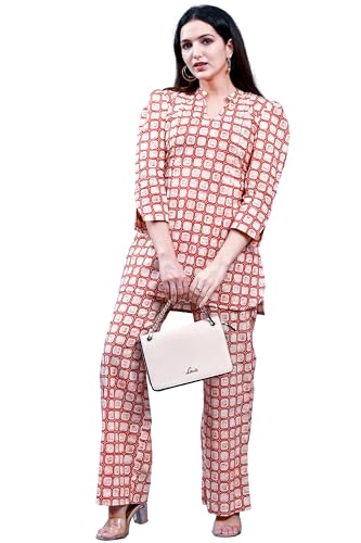 Image of Printed Co-ord Set 3 /4 Sleeve Cord Dress for Women Casual Wear Fashionable for Party, Office