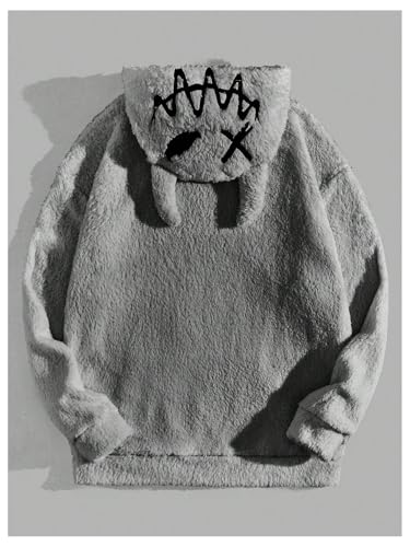 SHENHE Men's Fuzzy Hoodie Cozy Fleece Long Sleeve Lined Gothic Sherpa Hooded Sweatshirt2