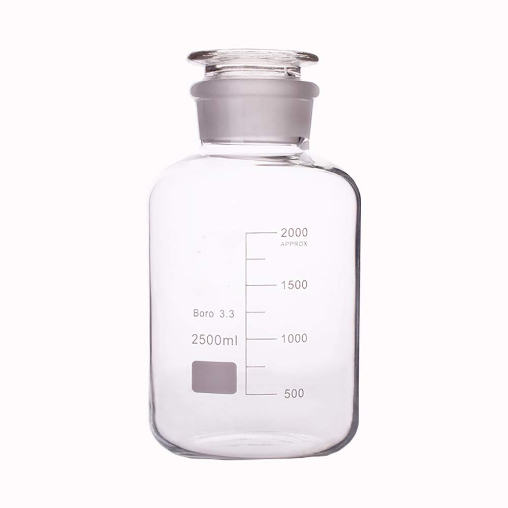 Frasco de reactivo graduado de vidrio de borosilicato con boca ancha y tapón de vidrio esmerilado, tamaños disponibles de 60 ml a 5000 ml(2500ml)
