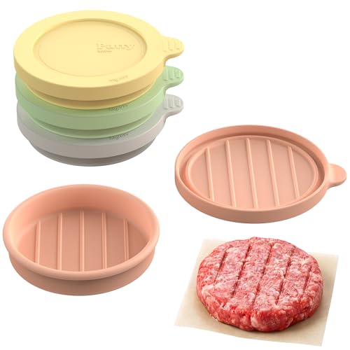 kayaso Silicone Hamburger Patty Mold Set Reusable Burger Press with Lid Food-Grade Nonstick Patty Mold for Beef Chicken & Veggie Burgers Easy Release Multicolor (Soft Pastel)