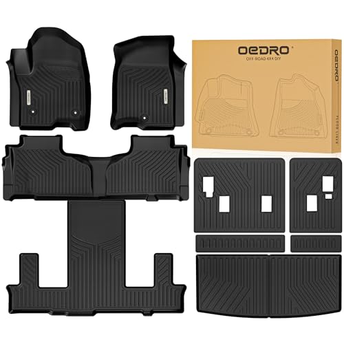 OEDRO Floor Mats Set Fits for Chevy Tahoe/GMC Yukon(Not Fit Yukon XL)/Cadillac Escalade 2021-2026 w/ 7-Seat All Weather Trunk Mat with Backrest Mats fits Chevy Tahoe Yukon Car Liner Accessories
