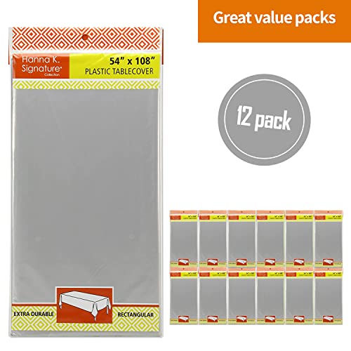 Image of Silver Disposable Plastic Tablecloth for Rectangle Tables (12 Pack) Premium Decorative Table Cloths for Parties, Events & Weddings, Indoors & Outdoors, 54 x 108 inches, Plastic Table Cover