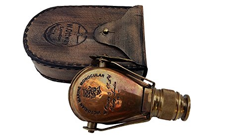 US HANDICRAFTS 3" Pocket MONOCULAR - Brass Spyglass Telescope with Leather Caseâ€¦.