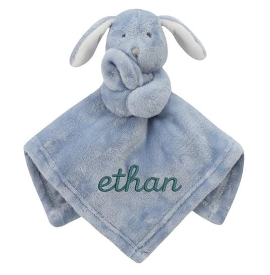 Personalised Newborn Baby Boys Girls Toy Comforter Blankets Elephant, Bunny, Giraffe, Zebra Teddy Embroidered Name | Gift Toy Comforter (Dusky Blue Bunny)