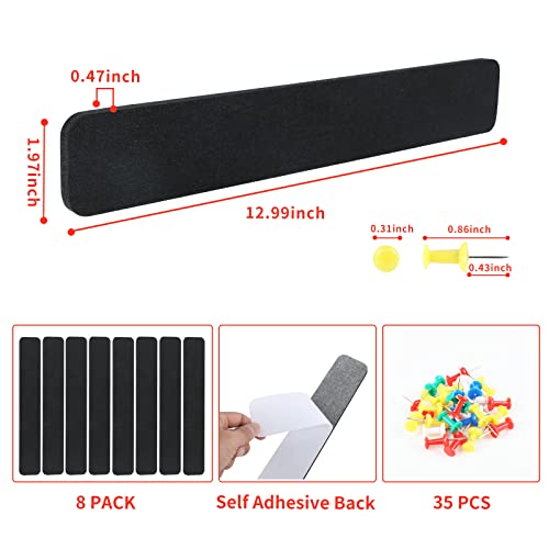 Q.z.art Self-Adhesive Felt Pin Bulletin Board Decorations - Wall Cork Board Sheet Lightweight Felt Strips With Adhesive Backing Includes 8 Felt Strips And 30 Pushpins For Classroom, Office #TOP1