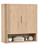 Keehusux 27.6' H Bathroom Wall Cabinet with 2 Fluted Doors, Modern Medicine Cabinet with Adjustable Shelf, Curved Profile Over The Toilet Storage Cabinet for Kitchen, Living Room, Natural Oak