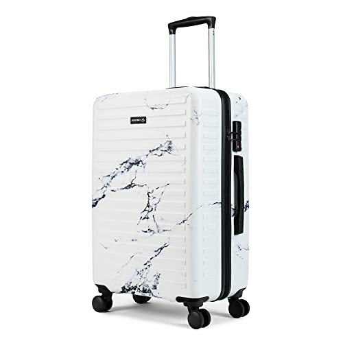 Image of Assembly Stark Hard Luggage 24 Inch (63 cm) Check-in Medium Luggage Trolley Bag, Unbreakable Polycarbonate Dual-Tone Design, TSA Lock, Silent 8 Spinner Wheels, Hard Shell Travel Suitcase Marble