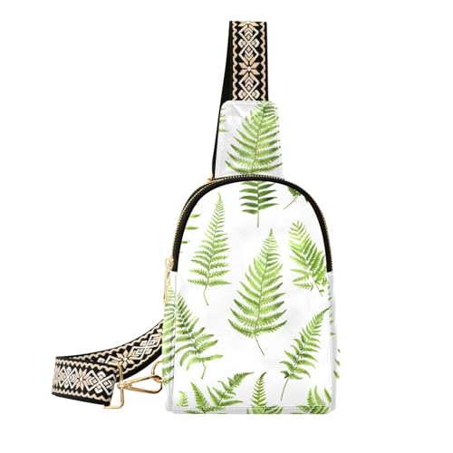 Mnsruu Bolso bandolera pequeño para mujer, diseño de hojas verdes, de piel, bandolera, riñonera, Multicolor 34, Talla única