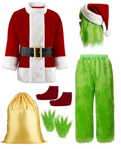 Suroomy Green Christmas Costume for Men Halloween Costumes Adult Santa