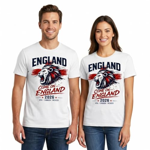 Image of D&T England Lion Graphic Supporter Shirt 2026 Come On England Gift Unisex S Burgundy